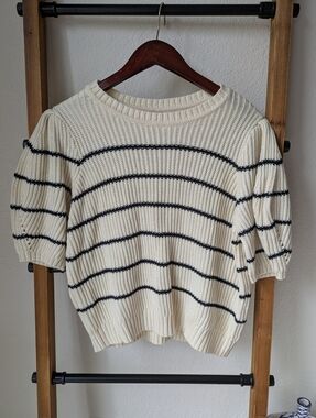 Vero Moda Women's Cream Ribbed Knit Short Sleeve Top - Size L